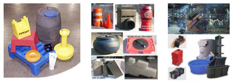 แสดงตัวอย่างผลิตภัณฑ์พลาสติกที่ขึ้นรูปด้วยการหมุน Rotational Molding  